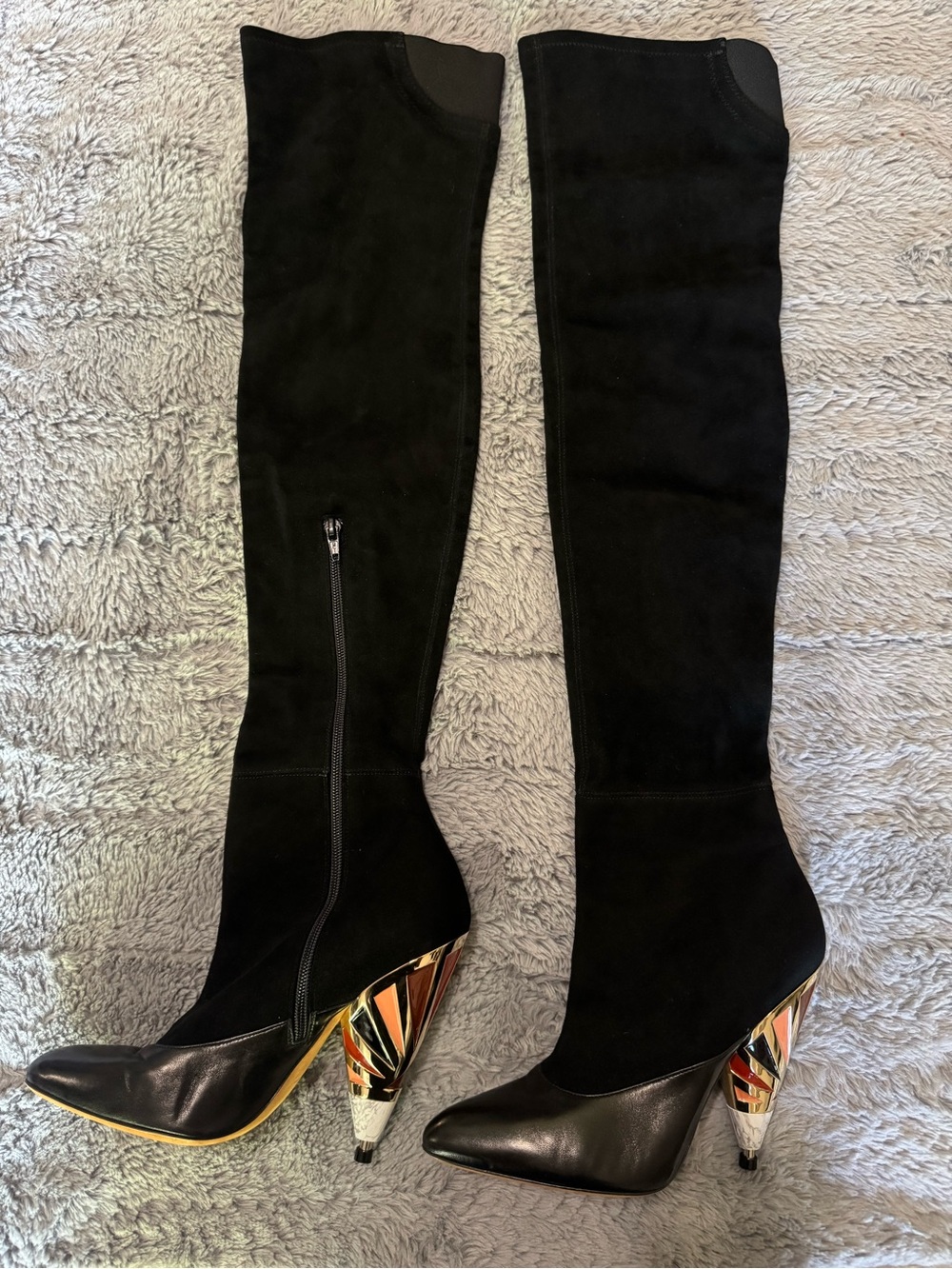 Givenchy Black Over-The-Knee Suede Boots with Multicolor Sculpted Heels - Picture 2 of 9